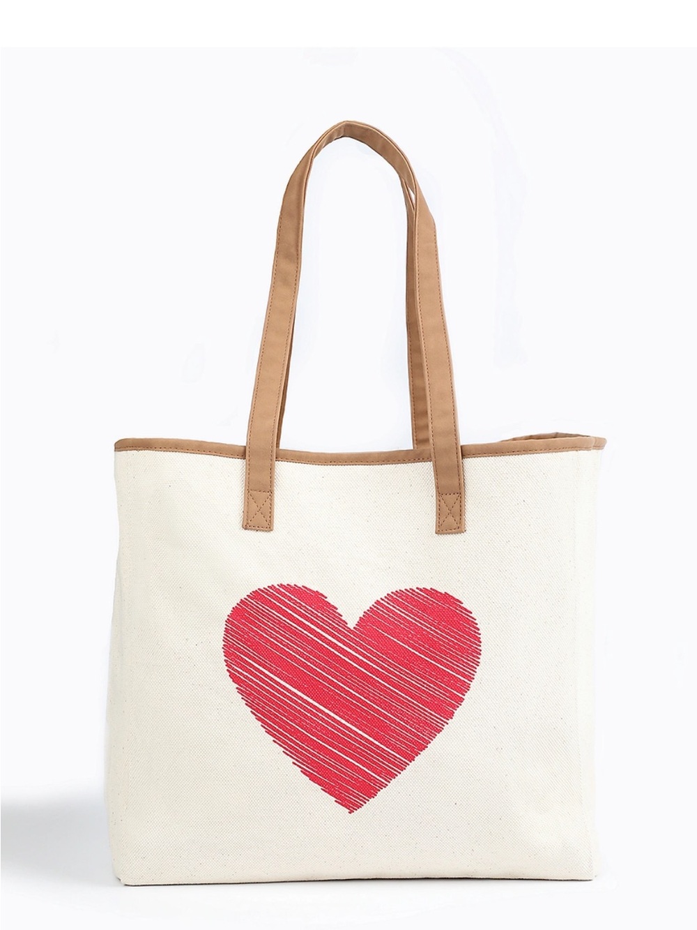 Maurices Cream Canvas Tote with Red Heart and Tan Handles